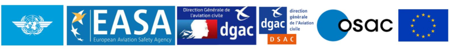Logos de ICAO/ACI, EASA, DDGAC, DSAC, OSAC et Union Européenne